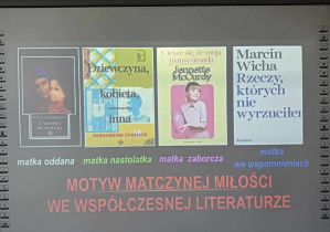 prezentacja - w tle widać wybrane książki z opisem