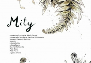 Plakat Teatru Pinokio dotyczący przedstawienia pt.: "Mity"