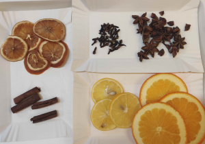 Naturalne produkty o aromatach kojarzących się ze świętami: pomarańcze, cynamon, giżdziki...